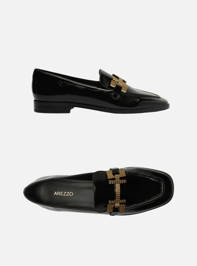 Mocassim Preto Couro Shine Metal