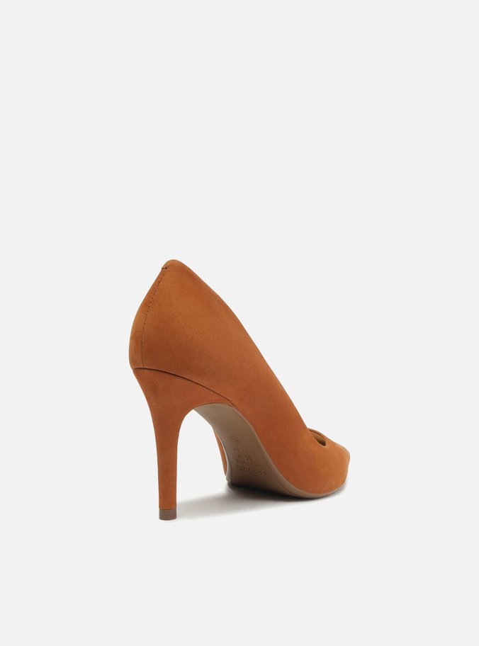 Scarpin Marrom Nobuck Salto Fino Bico Fino