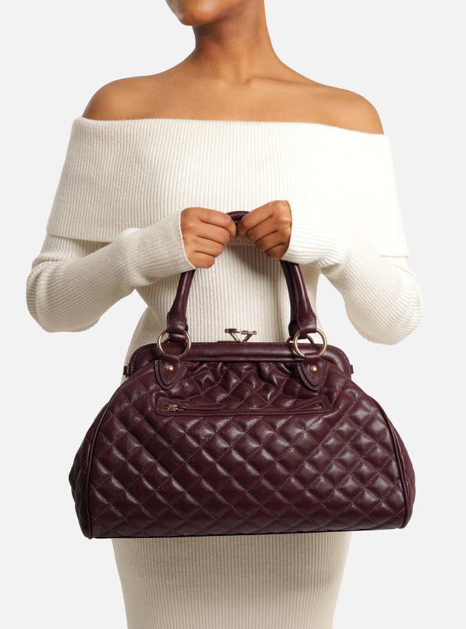 Bolsa Tote Bordô Couro Grande Matelassê Corrente