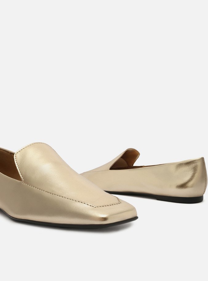 Mocassim Dourado Bico Quadrado Easy
