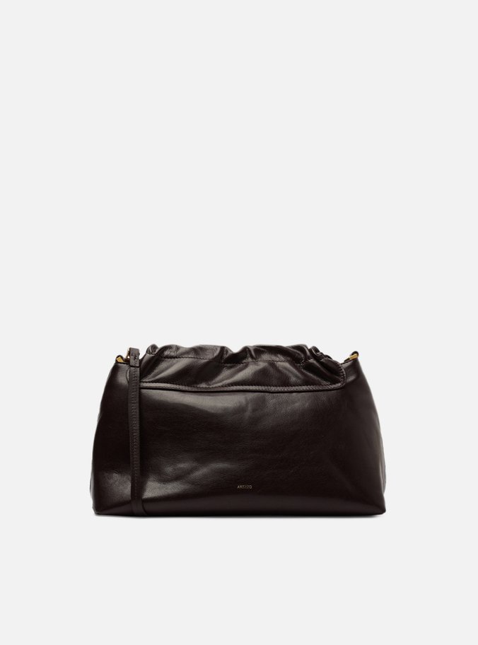 Bolsa Tiracolo Marrom Couro Média Peça Metal