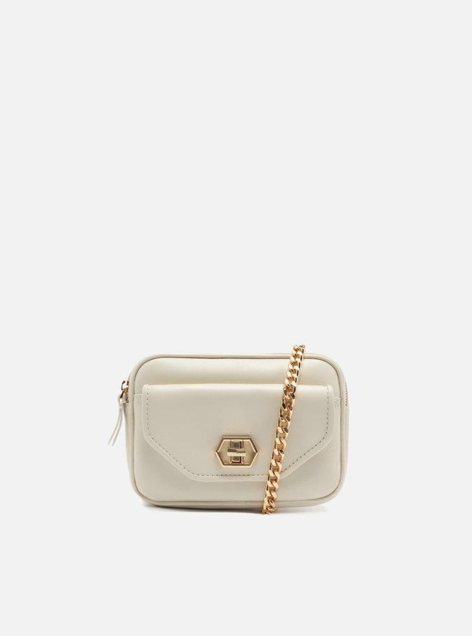 Bolsa Tiracolo Branca Couro Pequena Encaixe Metal