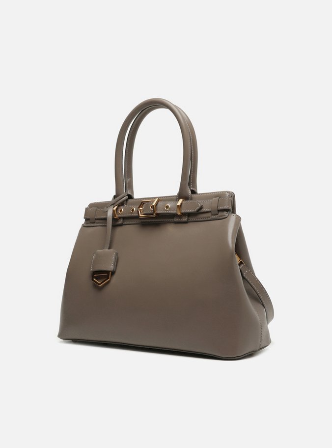 Bolsa Tote Cinza Couro Grande Bag Charm Victória