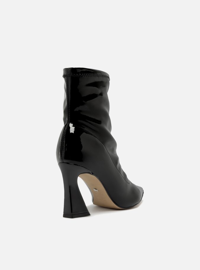 Bota Preta Verniz Cano Curto Salto Flare Selena
