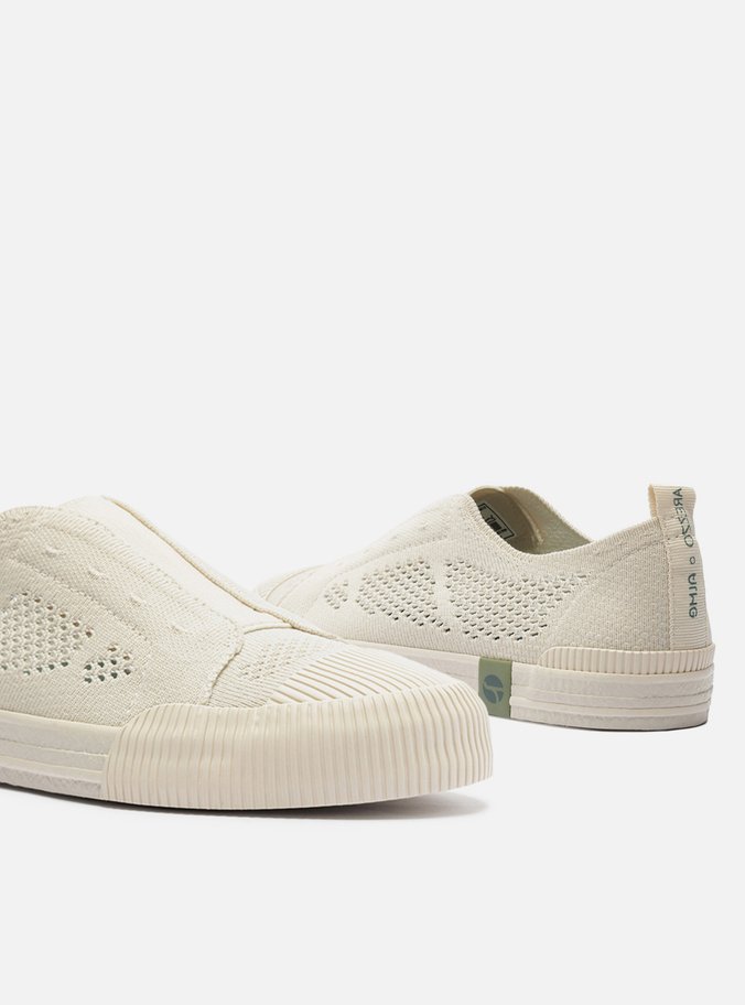 Tênis Slip On Branco Knit Elástico Alme