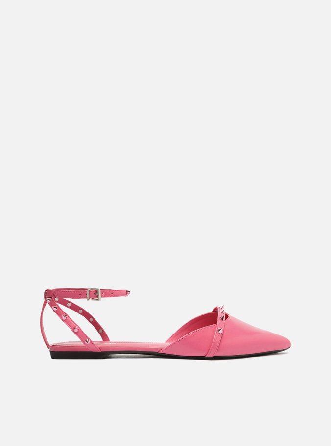 Sapatilha Rosa Couro Bico Fino Spikes