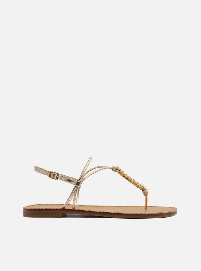 Sandália Rasteira Dourada Slim Metal Mola