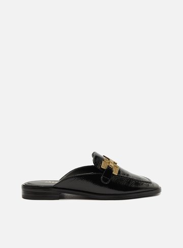 Mule Preta Couro Shine Metal