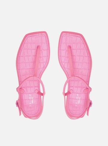 Kit Sandália Rasteira Rosa Square Palmilha Croco e Bag