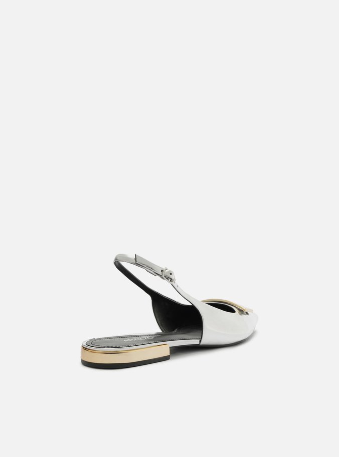 Sapatilha Prata Bico Fino Slingback Aplicação