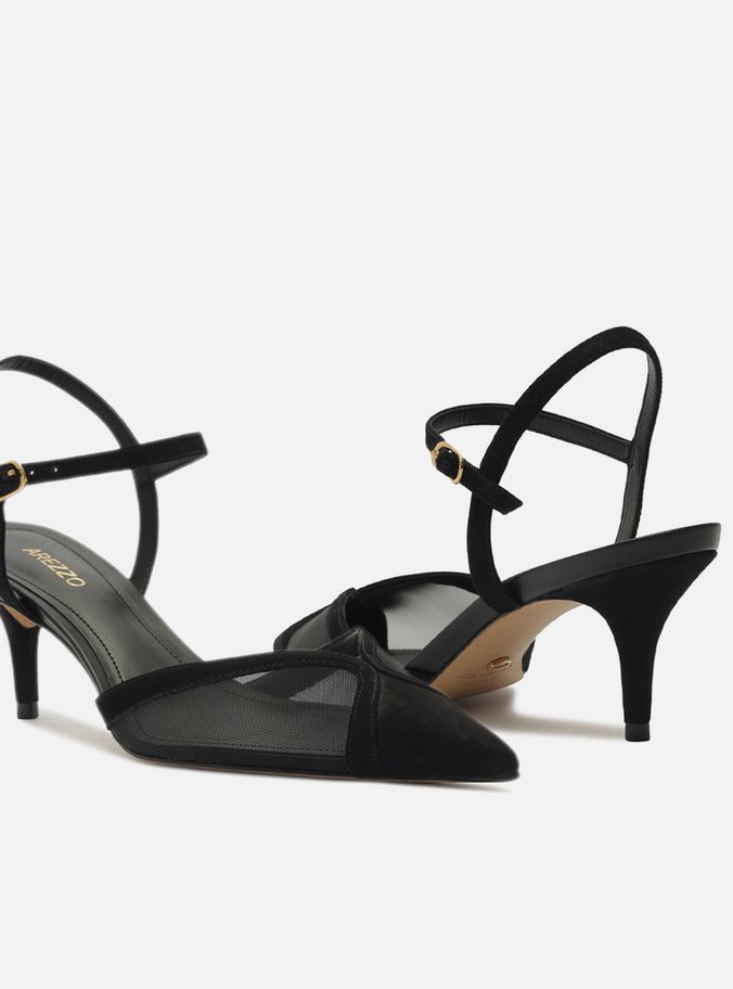 Scarpin Preto Tela Salto Baixo