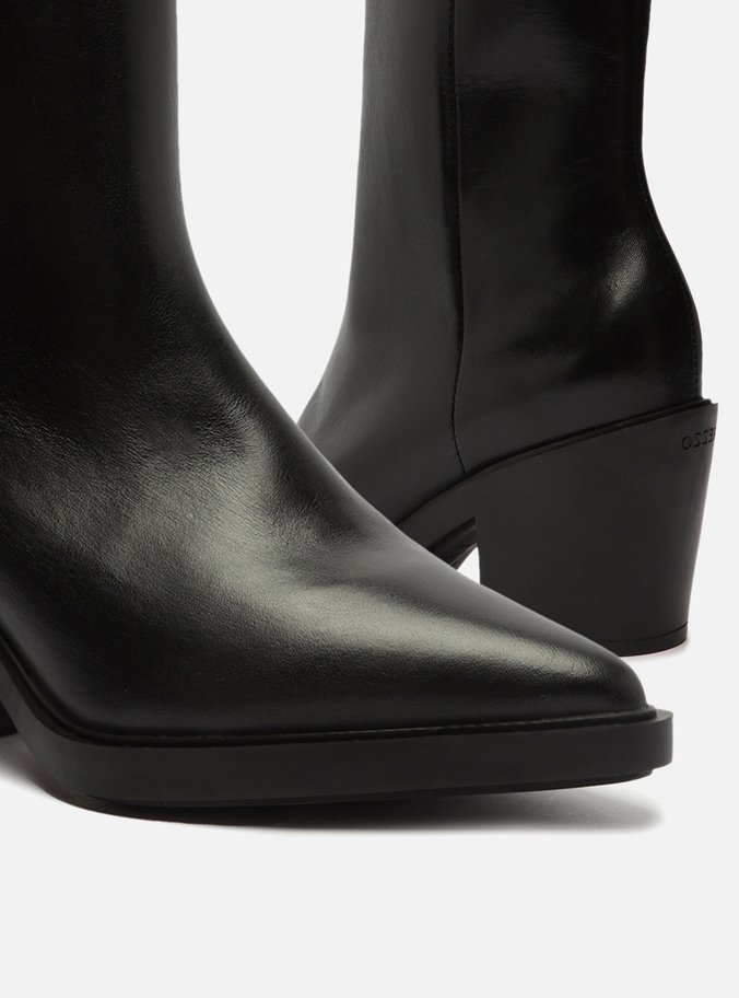 Bota Preta Couro Cano Médio Western