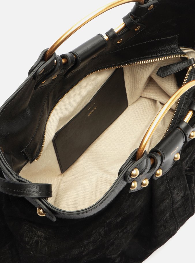 Bolsa Tote Preta Suede Croco Grande