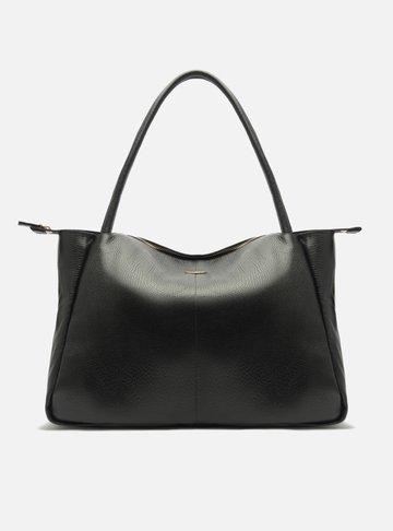 Bolsa Shopping Preta Couro Grande Tag Metal