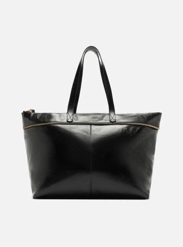 Bolsa Shopping Preta Couro Grande Zíper