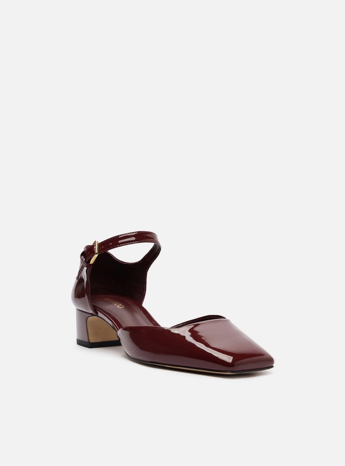 Scarpin Vinho Verniz Salto Baixo Bico Quadrado