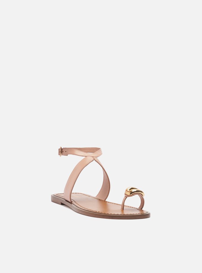 Sandália Rasteira Rosa Couro Metal Bold