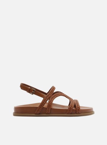 Sandália Papete Marrom Tiras Trançadas