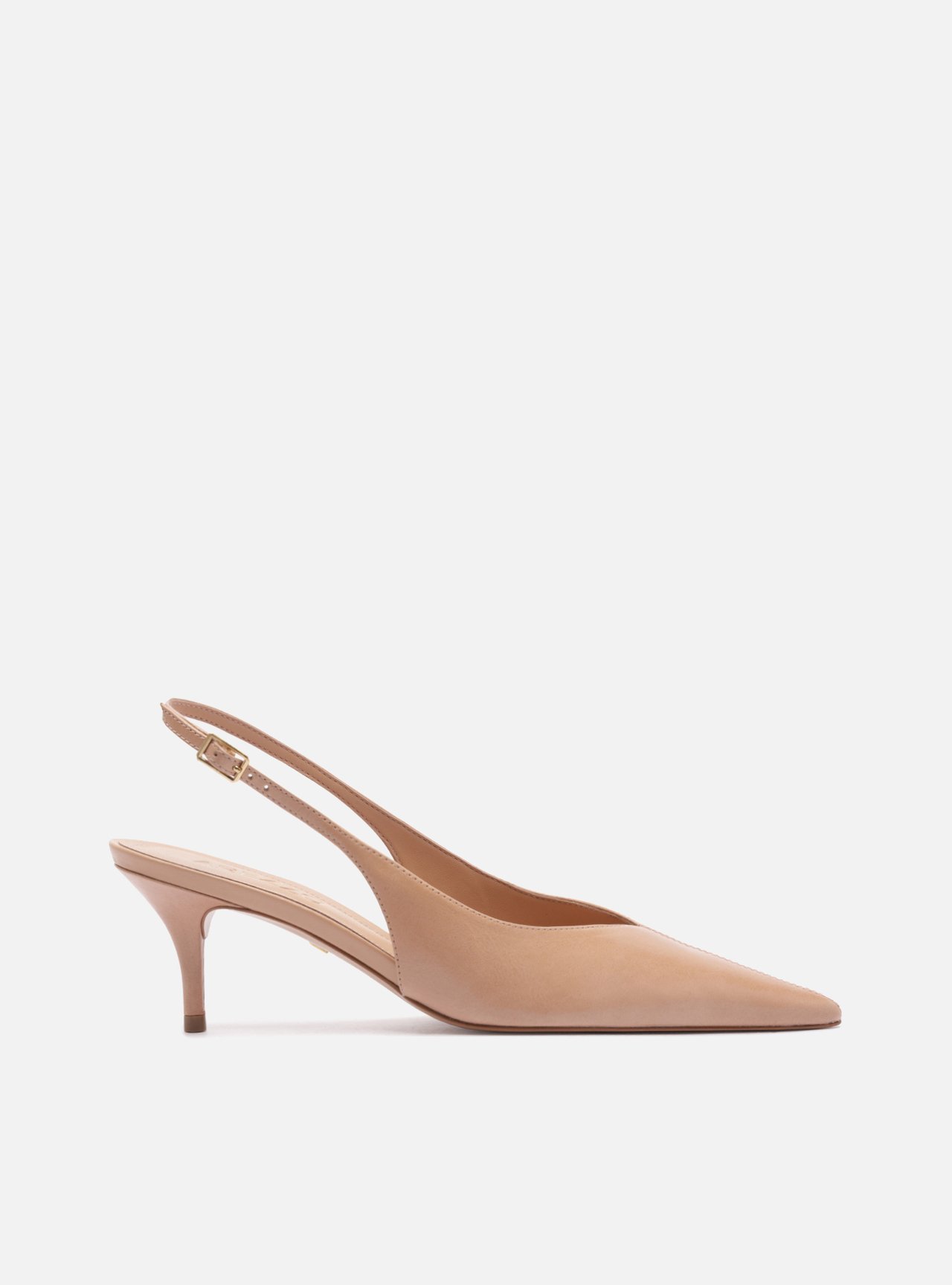 Scarpin Bege Couro Slingback Salto Baixo Fino — foto 1