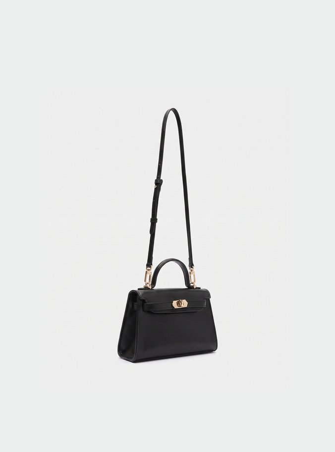 Bolsa Nina  Satchel Preta Couro Pequena