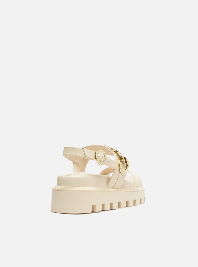 Sandália Off-White Couro Flatform Tratorada Corrente