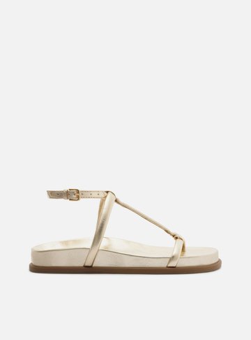 Sandália Papete Dourada Elos Metálicos