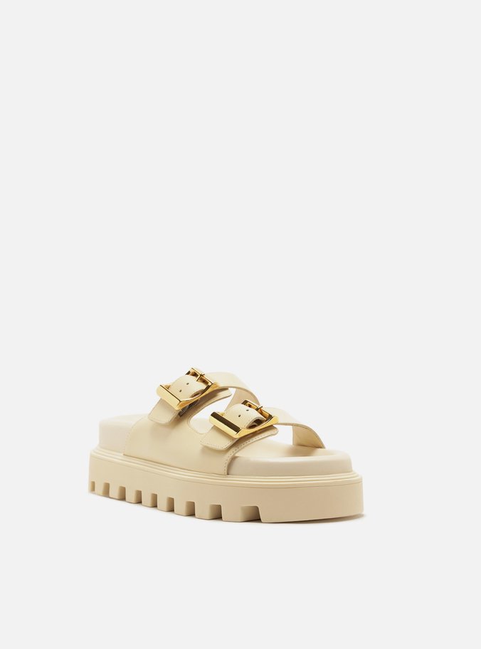 Sandália Off-White Couro Flatform Tratorada