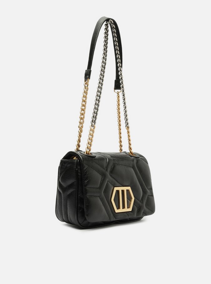 Bolsa Tiracolo Preta Couro Emma Sporty Média