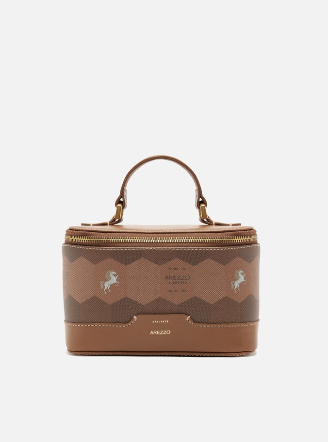 Necessaire Marrom Couro Estampa  Redonda