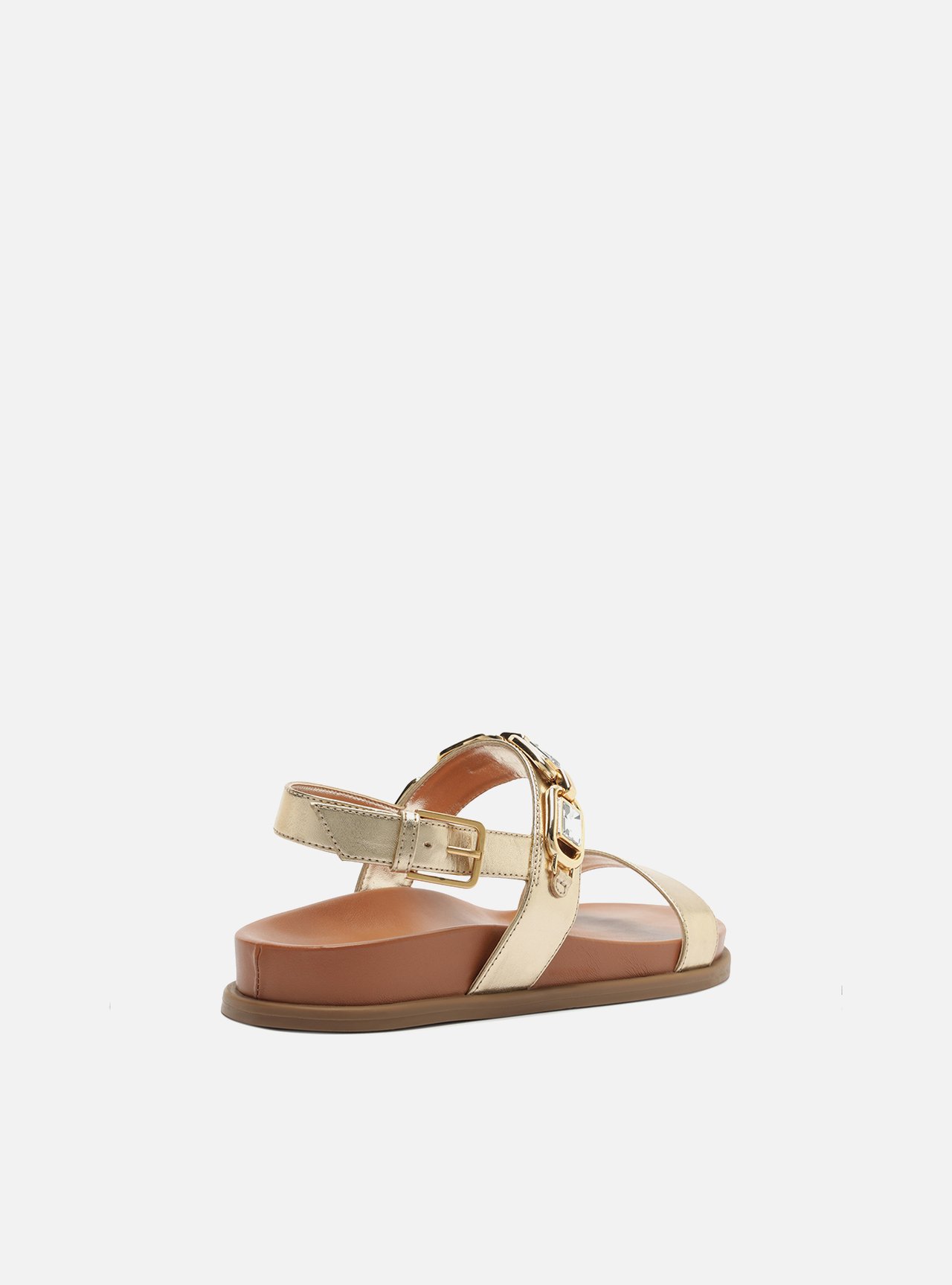 Sandália Papete Dourada Couro Flatform Pedraria — foto 3