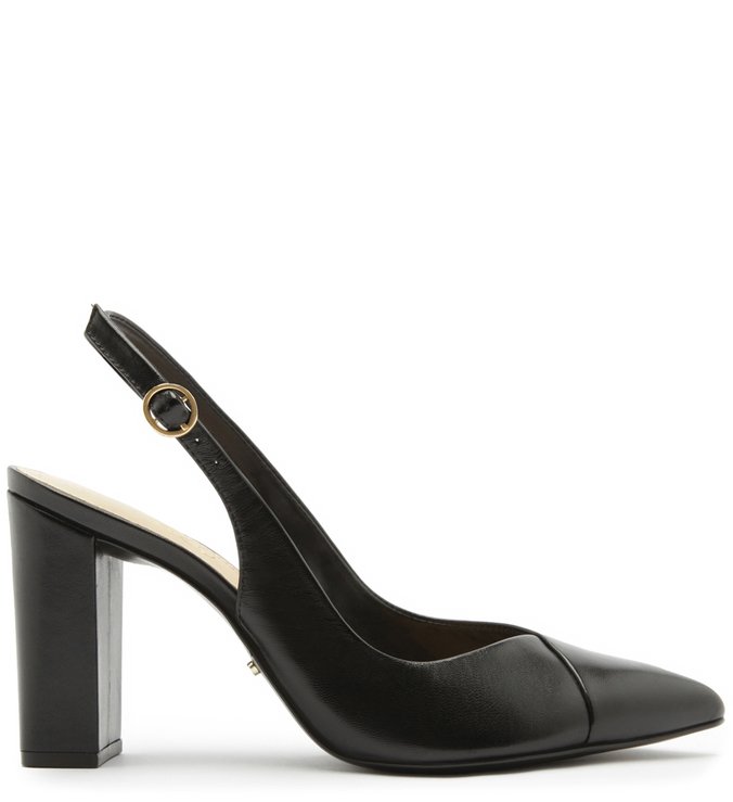 Scarpin Couro Slingback Salto Bloco Preto