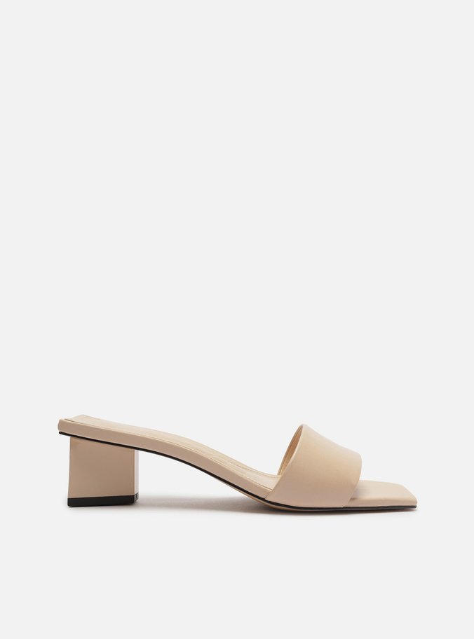 Mule Nude Couro Salto Baixo Bloco