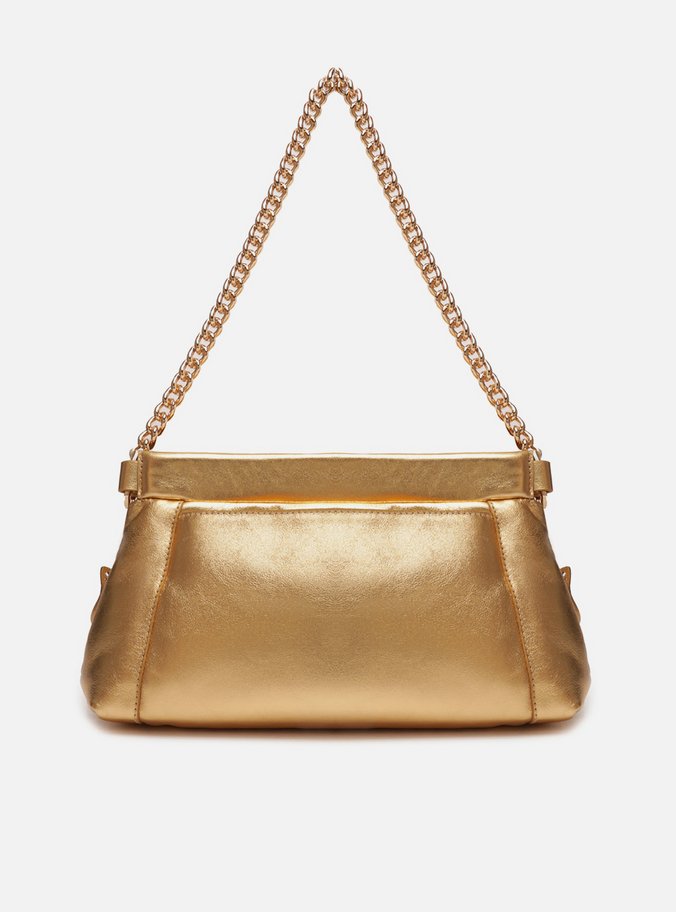 Clutch Dourada Couro Pequena Borboletas