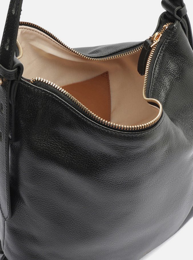 Bolsa Hobo Preta Couro Grande Detalhe Tiras