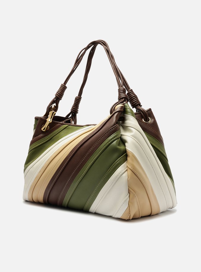 Bolsa Shopping Verde Mix Couro Grande Costuras