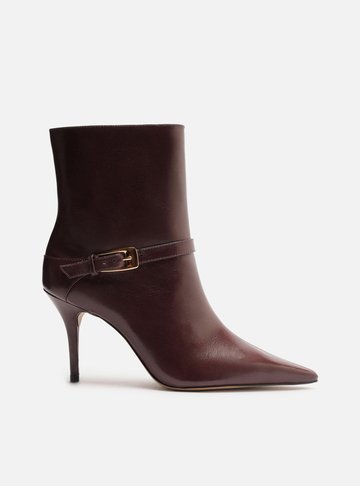 Bota Marrom Couro Cano Curto Tira Fivela