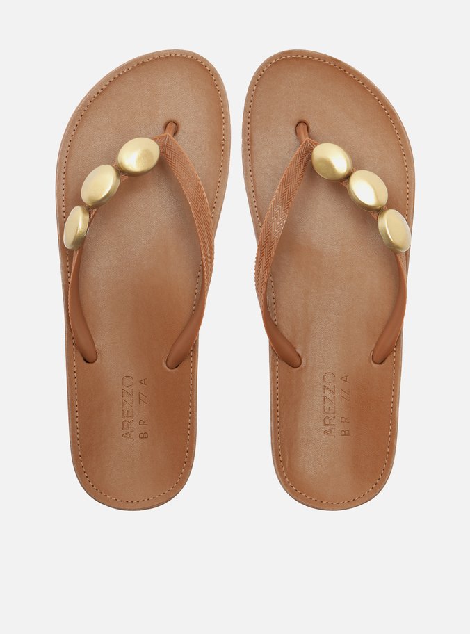 Chinelo de Dedo Marrom Plataforma Metais Brizza