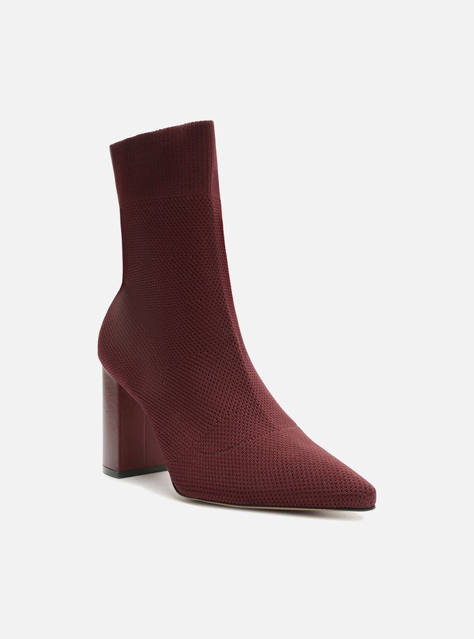 Bota Vermelha Knit Cano Médio Salto Alto