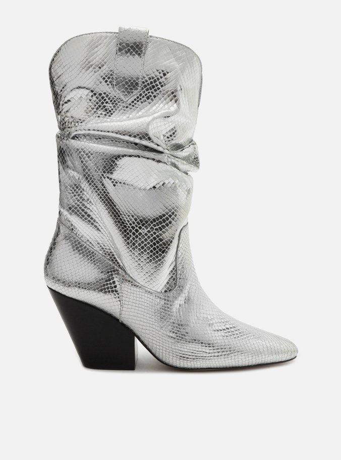 Bota Prata Couro Snake Cano Curto