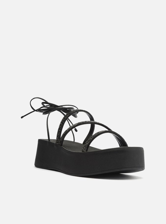 Sandália Preta Flatform Lulu Amarração
