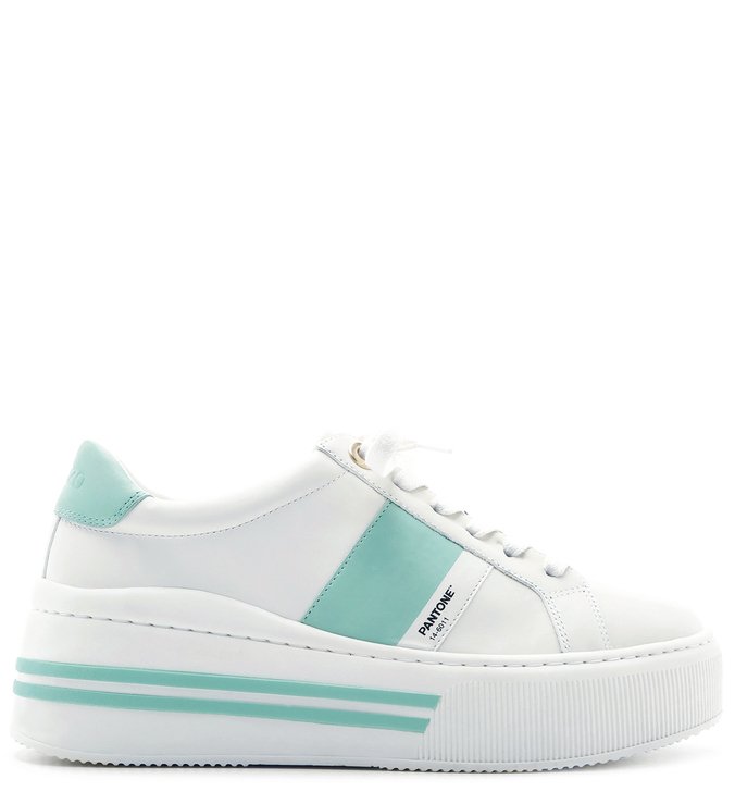 PANTONE | Tênis Couro Rasteiro Feminino Stripe Branco e Fresh Pear