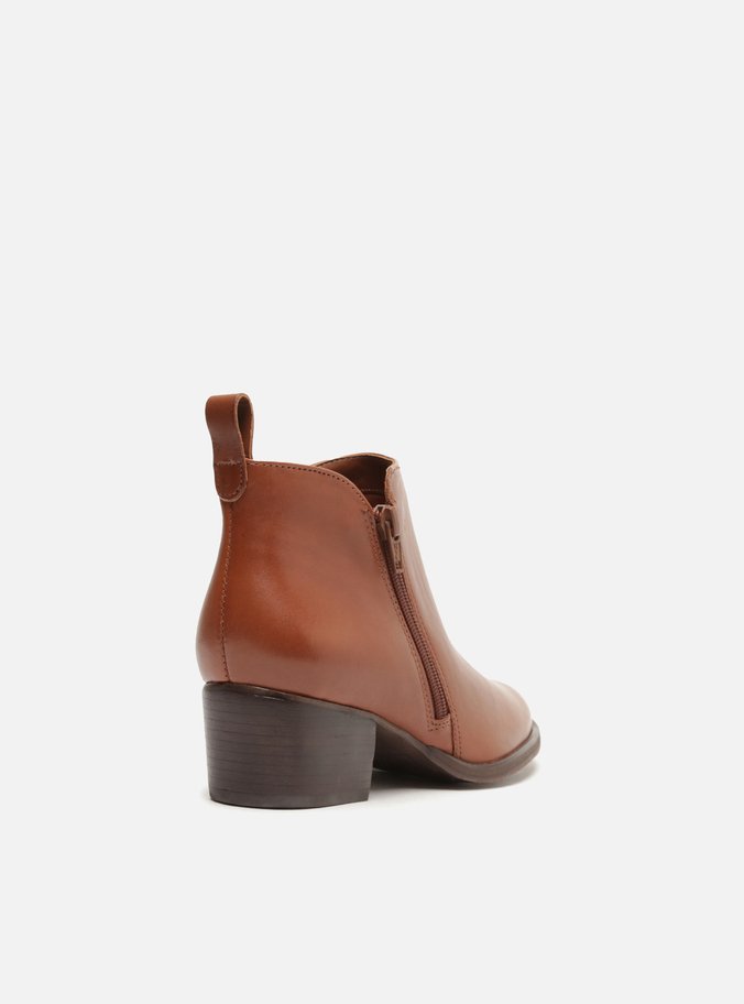 Ankle Boot Couro Zíper Licor