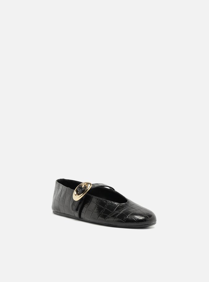 Sapatilha Preta Croco Fivela Maxi