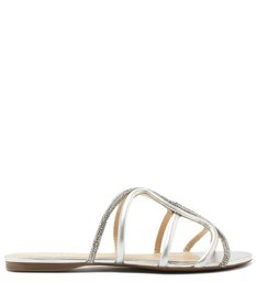 Sandália Rasteira Couro Metalizado Malha Glam Silver