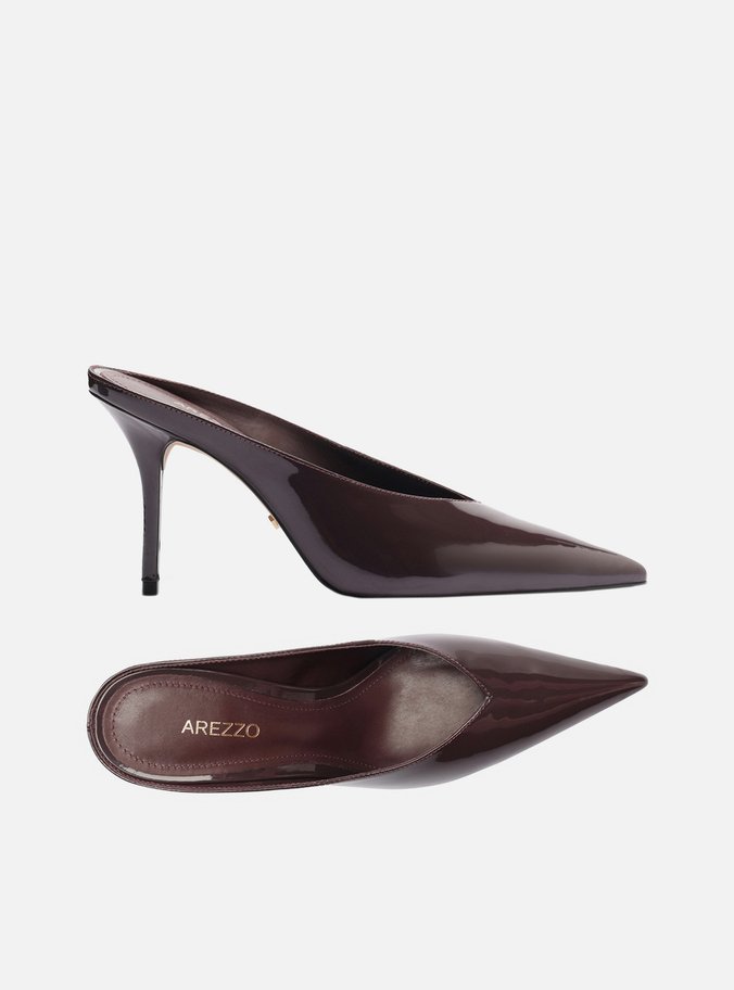 Mule Marrom Verniz Salto Alto Fino V