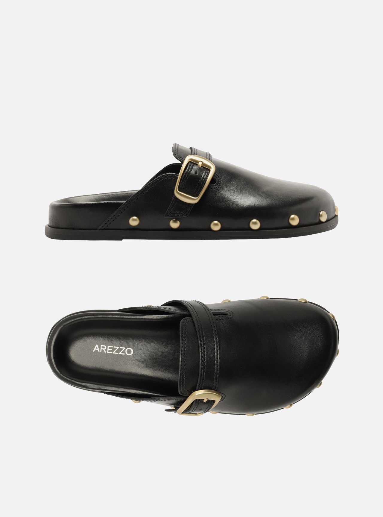 Mule Marrom Salto Bloco Fivela Tachas — foto 5