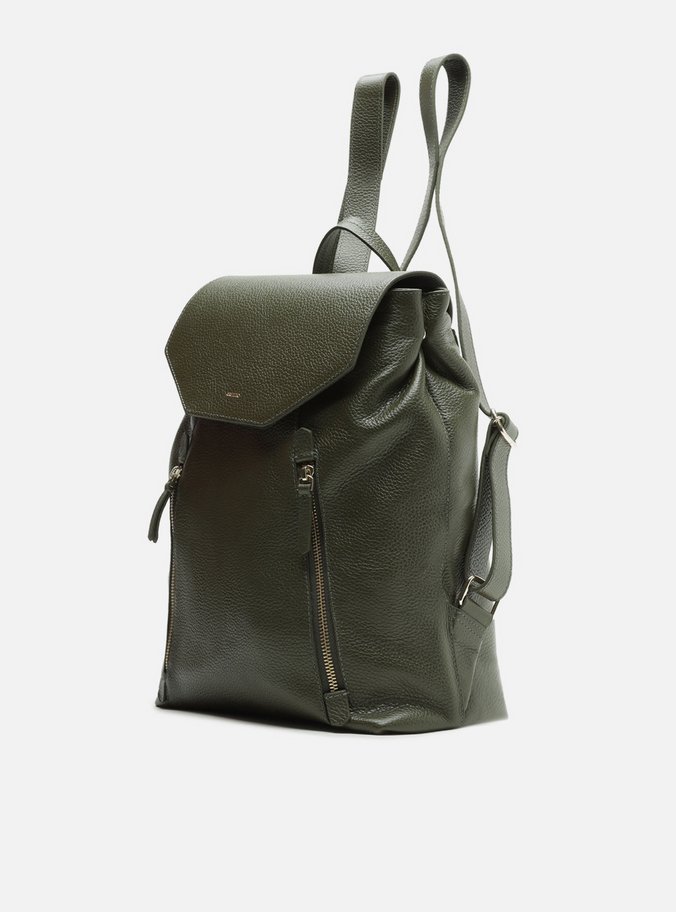 Mochila Verde Couro Grande Bolsos