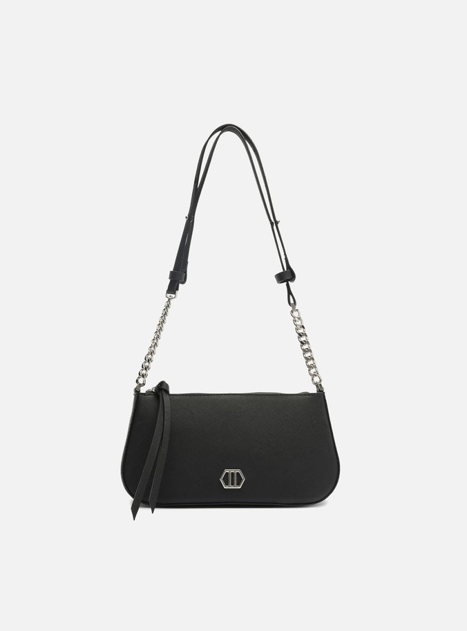 Bolsa Tiracolo Preta Couro Pequena Corrente