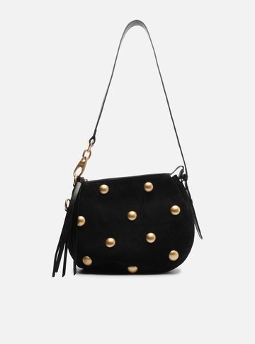 Bolsa Tiracolo Preta Suede Média Tachas
