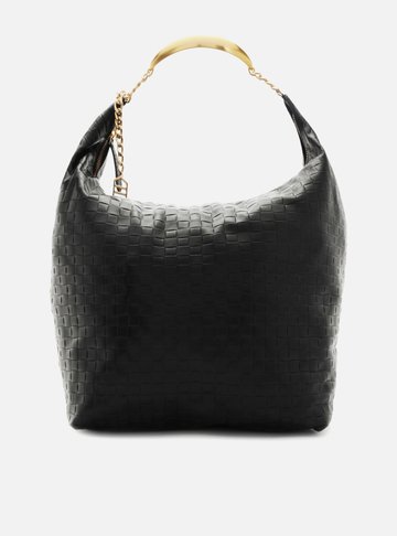 Bolsa Hobo Preta Couro Tressê Grande Silvia Braz